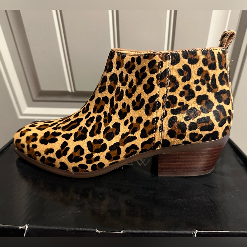 J. Crew Tan and Black Leopard Ankle Boots